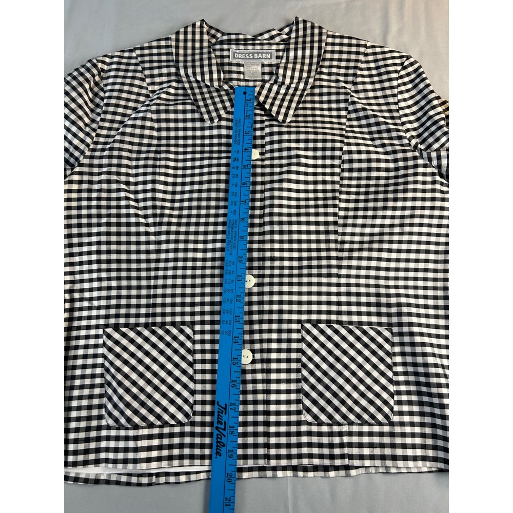 Dress Barn Womens 14 Pure Silk Gingham Check Jacket Black White Button Front Top - Picture 5 of 7